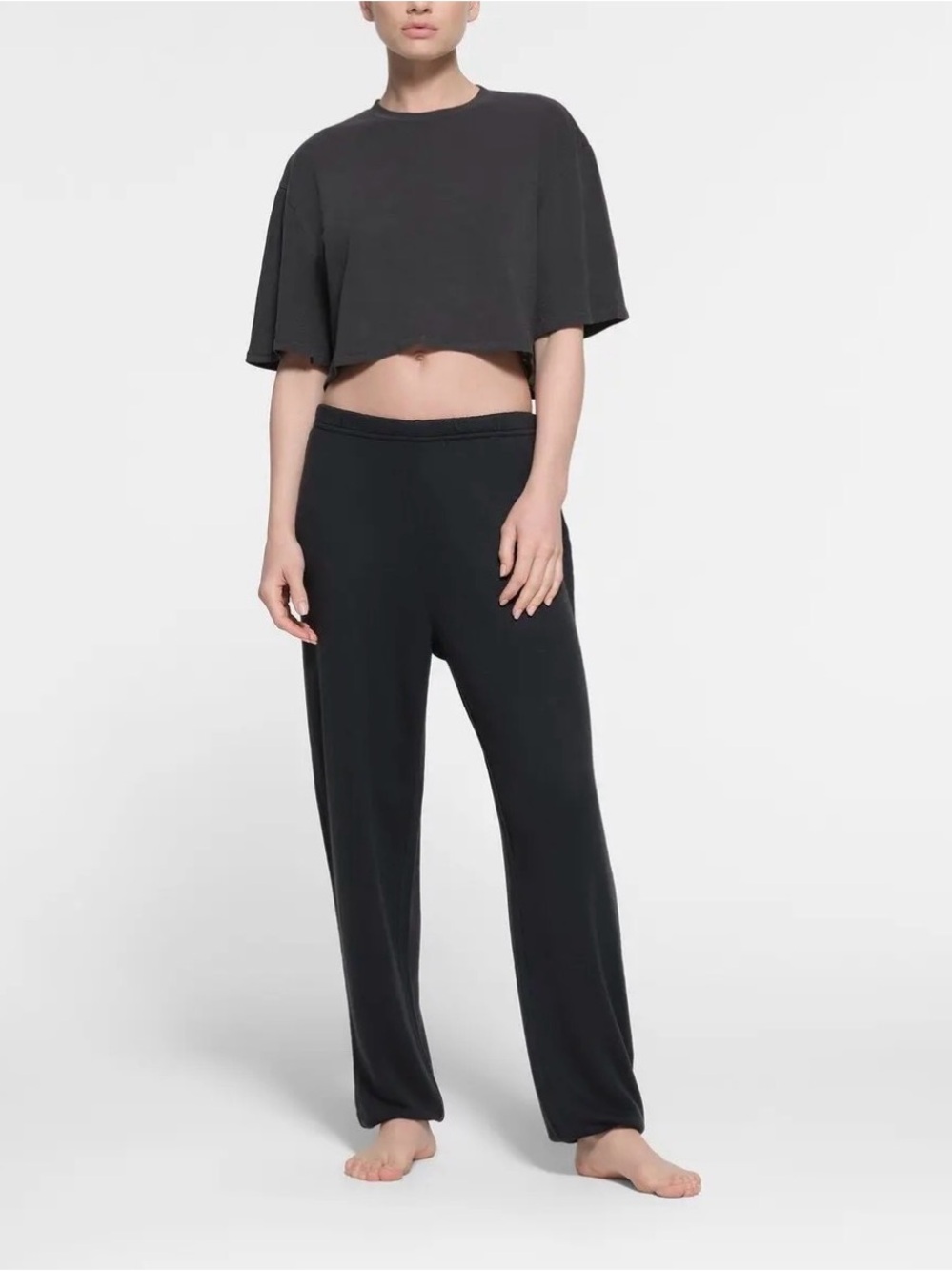 SKIMS Worn In Jersey Oversized Cropped T Shirt in Ash